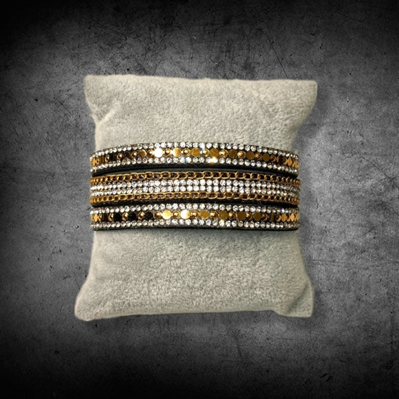 A22 Silver Gold Black Rhinestone Crystal Bracelet Adjustable Super Sparkly A22 - Picture 3 of 16